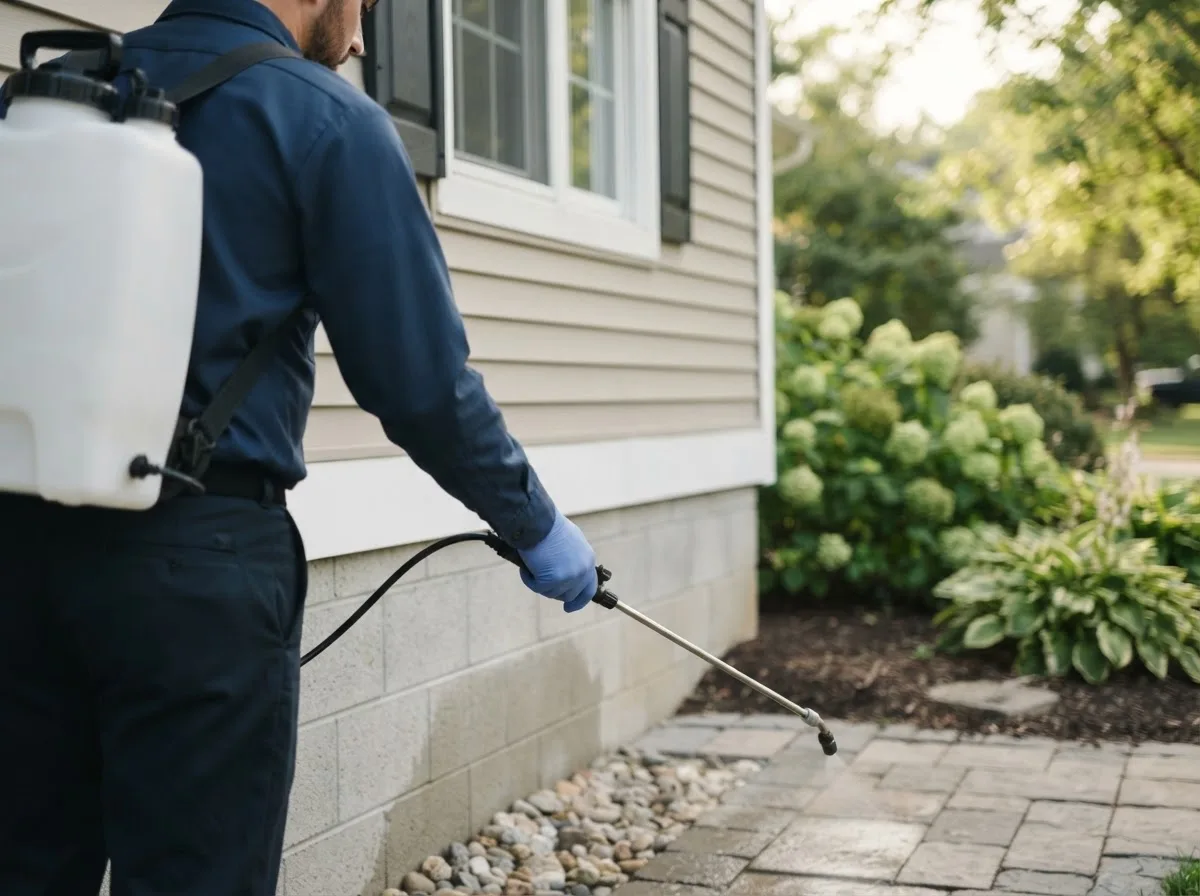 Pest control technician inspecting a home in Trilla, IL